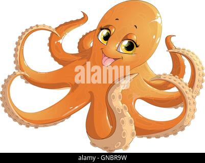 beautiful orange octopus Stock Vector