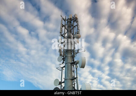 High Tech Sophisticated Electronic Communications Tower in the morning. Stock Photo