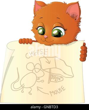 Cat holding a white banner. Cute hand-drawn vector illustration with ...