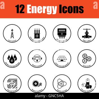 Energy icon set.  Thin circle design. Vector illustration. Stock Vector