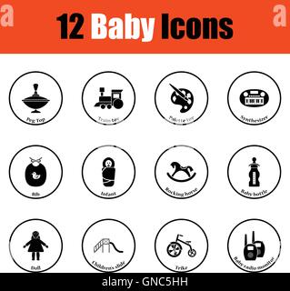 Set of baby icons.  Thin circle design. Vector illustration. Stock Vector