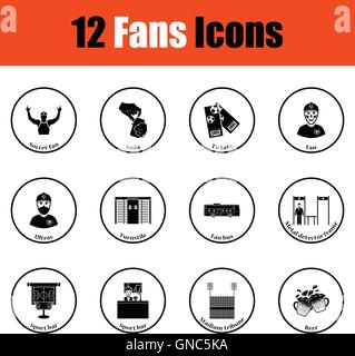 Set of soccer fans icons.  Thin circle design. Vector illustration. Stock Vector