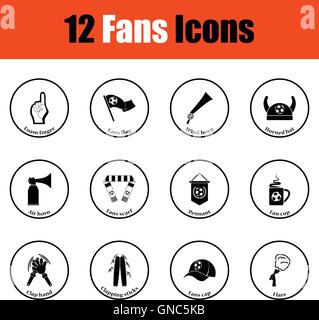 Set of soccer fans icons.  Thin circle design. Vector illustration. Stock Vector