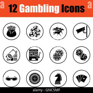 Gambling icon set.  Thin circle design. Vector illustration. Stock Vector