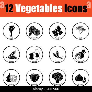 Vegetables icon set.  Thin circle design. Vector illustration. Stock Vector