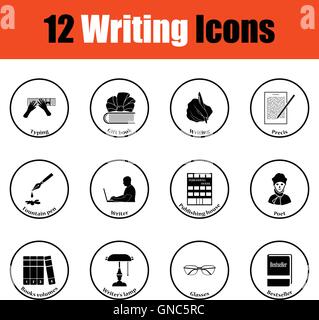 Set of writer icons.  Thin circle design. Vector illustration. Stock Vector
