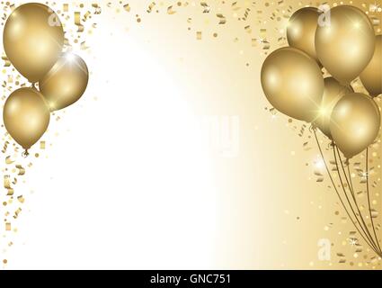 Gold Balloons and Falling Confetti Stock Vector