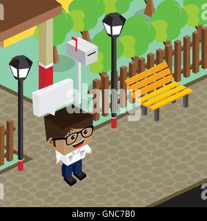 cartoon life isometric theme Stock Vector