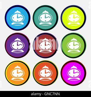 alarm clock icon sign. Nine multi colored round buttons. Vector Stock Vector