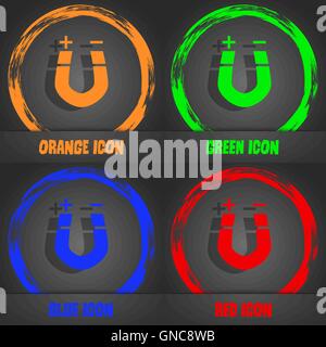 horseshoe magnet, magnetism, magnetize, attraction icon. Fashionable modern style. In the orange, green, blue, red design. Vecto Stock Vector