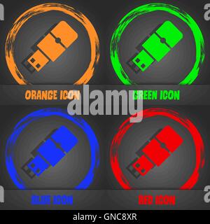 USB flash icon. Fashionable modern style. In the orange, green, blue, red design. Vector Stock Vector