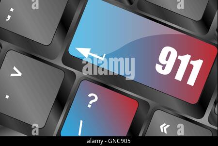 Computer keyboard keys with the 911 sign keyboard keys, keyboard button, keyboard icon Stock Vector