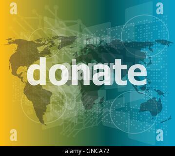 business concept: words donate on digital touch screen vector quotation marks with thin line speech bubble. concept of citation, Stock Vector