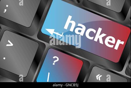 hacker word on keyboard, attack, internet terrorism concept vector keyboard key. keyboard button. Vector illustration Stock Vector