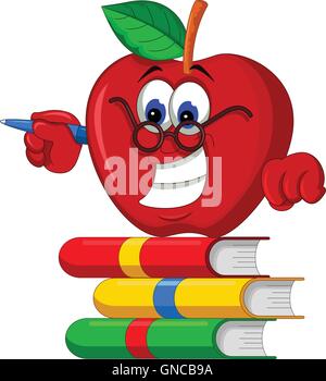 Books with apple cartoon presenting Stock Vector