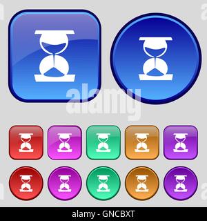 hourglass icon sign. A set of twelve vintage buttons for your design. Vector Stock Vector