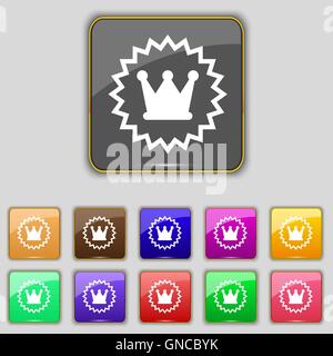 ?rown icon sign. Set with eleven colored buttons for your site. Vector Stock Vector