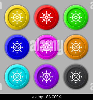 ship helm icon sign. symbol on nine round colourful buttons. Vector Stock Vector