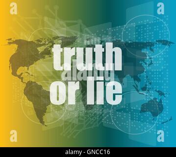 truth or lie text on digital touch screen interface vector quotation marks with thin line speech bubble. concept of citation, in Stock Vector