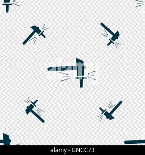 The smithy. Forge and stithy, blacksmith icon sign. Seamless pattern with geometric texture. Vector Stock Vector