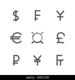 Set symbols of world currencies, vector illustration. Stock Vector