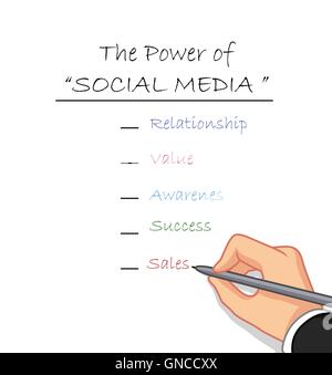 hand writing the power of social media Stock Vector