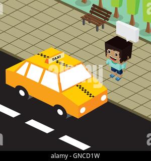 cartoon theme isometric taxi Stock Vector