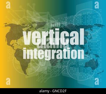 Business concept: words Vertical Integration on digital screen vector quotation marks with thin line speech bubble. concept of c Stock Vector