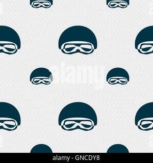 In a ski masks, snowboard ski goggles, diving mask icon sign. Seamless pattern with geometric texture. Vector Stock Vector