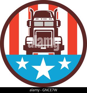 Truck USA Flag Circle Retro Stock Vector