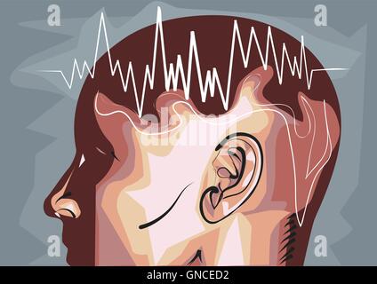 Vector illustration of brain activity. Waves in human head Stock Vector ...