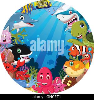 funny sea animals cartoon set Stock Vector