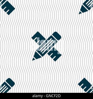 Pencil with ruler icon sign. Seamless pattern with geometric texture. Vector Stock Vector