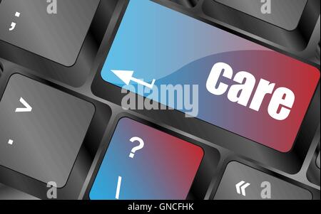 care concept with key on computer keyboard keys, social concept keyboard keys, keyboard button, keyboard icon Stock Vector