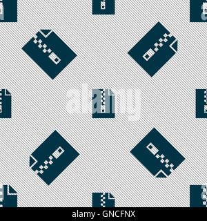 computer zip folder, archive icon sign. Seamless pattern with geometric texture. Vector Stock Vector