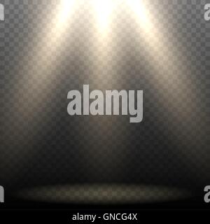 Spotlights scene light effects. Stage light on transparent background. Stock Vector