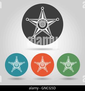 Flat style Sheriff Star Badge set. Stock Vector