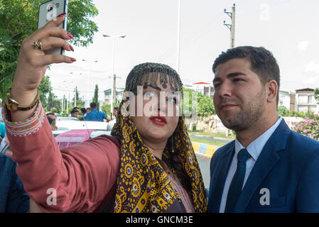 Bandar Torkaman, Turkmen Wedding, Selfie Of Groom & Female Relative Stock Photo