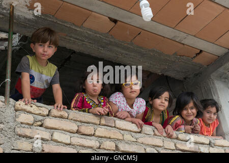 Bandar Torkaman, Turkmen Wedding, Kids On Balcony At Lunch Venue Stock Photo