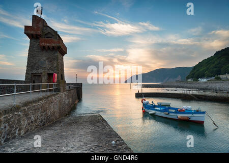 Sunrise over the Rhenish Tower on Lynmouth harbour on the north coast of Devon Stock Photo