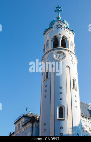 Art noveau style of Blue Church in Bratislava. Matching blue sky. Stock Photo