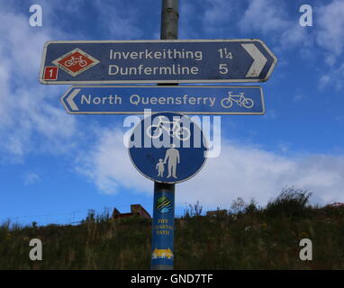 Cycle route 1 sign near North Queensferry fife Scotland  August 2016 Stock Photo