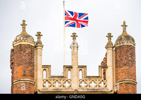 Union jack flag above entrance to Hampton court palace, London. Stock Photo