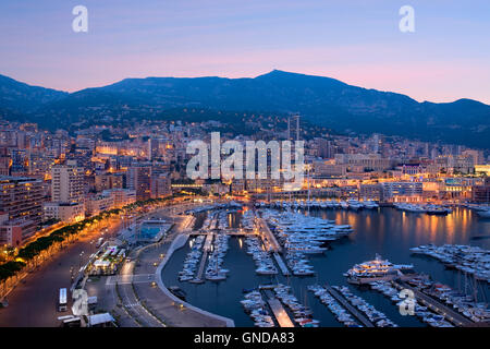 Monte-Carlo harbour at night, Monaco Stock Photo