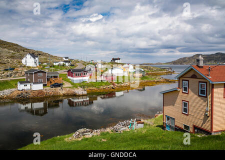 Fishing boats and stages at Fogo, Fogo Island, Newfoundland and Labrador, Canada. Stock Photo