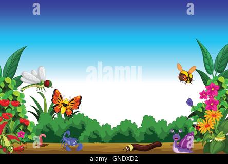 collection of insects in the flower garden Stock Vector