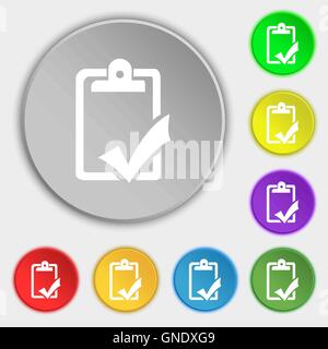 Document grammar control, Test, work complete icon sign. Symbol on eight flat buttons. Vector Stock Vector