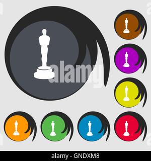 Oscar statuette sign icon. Symbols on eight colored buttons. Vector Stock Vector