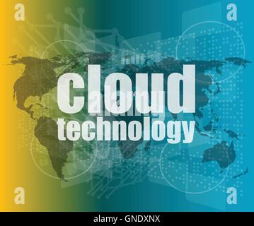 words cloud technology on digital screen, information technology concept vector quotation marks with thin line speech bubble. co Stock Vector