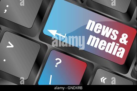 Computer keyboard with news and media key. business concept vector . keyboard keys, keyboard button, keyboard icon Stock Vector